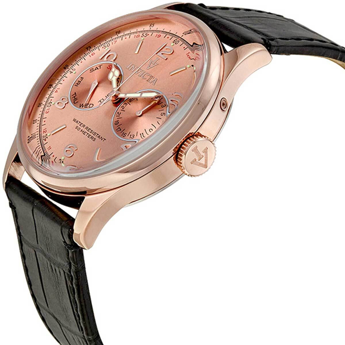 Invicta Men's Vintage Copper Dial Quartz Swiss Master Black Leather Strap Watch