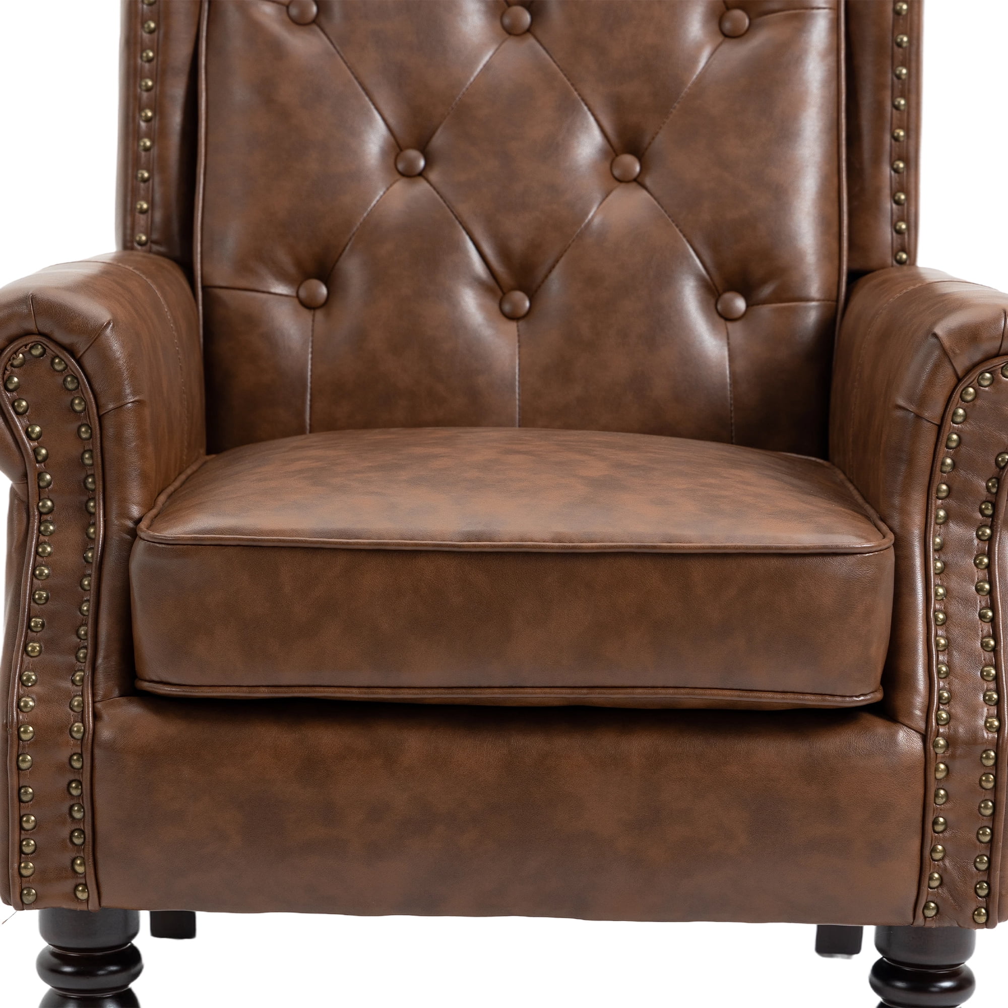MAYEERTY Wood Frame Armchair, Modern Accent Chair Lounge Chair with Sturdy Wood Legs for Living Room Bedroom，Brown PU