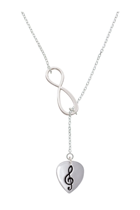 Silvertone Large Clef on Guitar Pick Silver tone Elegant Infinity Lariat Necklace