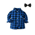 thumbnail image 2 of Hpapadks Girls Tops Toddler Kids Long Sleeve Plaid Button Down Pockets Shirt Tops Coat Bow Tie Boys Shirts Blue 18 Months-24 Months, 2 of 4