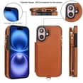 thumbnail image 7 of Wallet Case for Apple iPhone 16, with Crossbody Shoulder Strap & Hand Wrist Cards Holder Zipper Pocket Stand Feature Full Protective Shockpoof Phone Case for iPhone 16, Brown, 7 of 7
