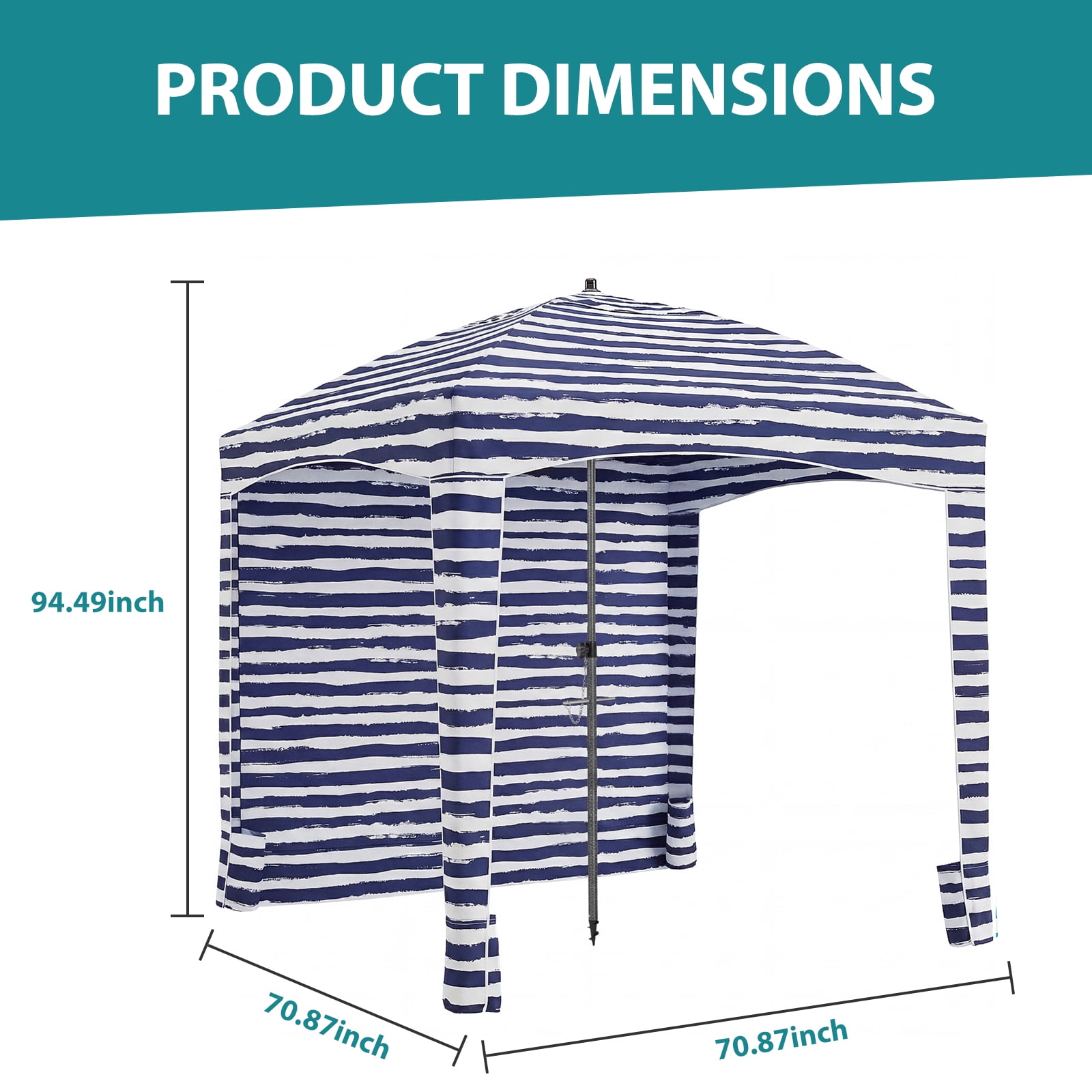 Gianna 7.1' x 7.1' Beach Canopy Tent with Side Wall, Easy Setup Sun Shade with Sand Pockets, Coral Tropical, Drak Blue