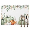 thumbnail image 2 of Fall Pumpkin Placemats Set of 6 Green Eucalyptus Leaves Flower Harvest Heat Insulated Linen Place Mats, Washable Stain-Proof Table Mats for Dining Tables Holiday Decor 13x19inch, 2 of 9