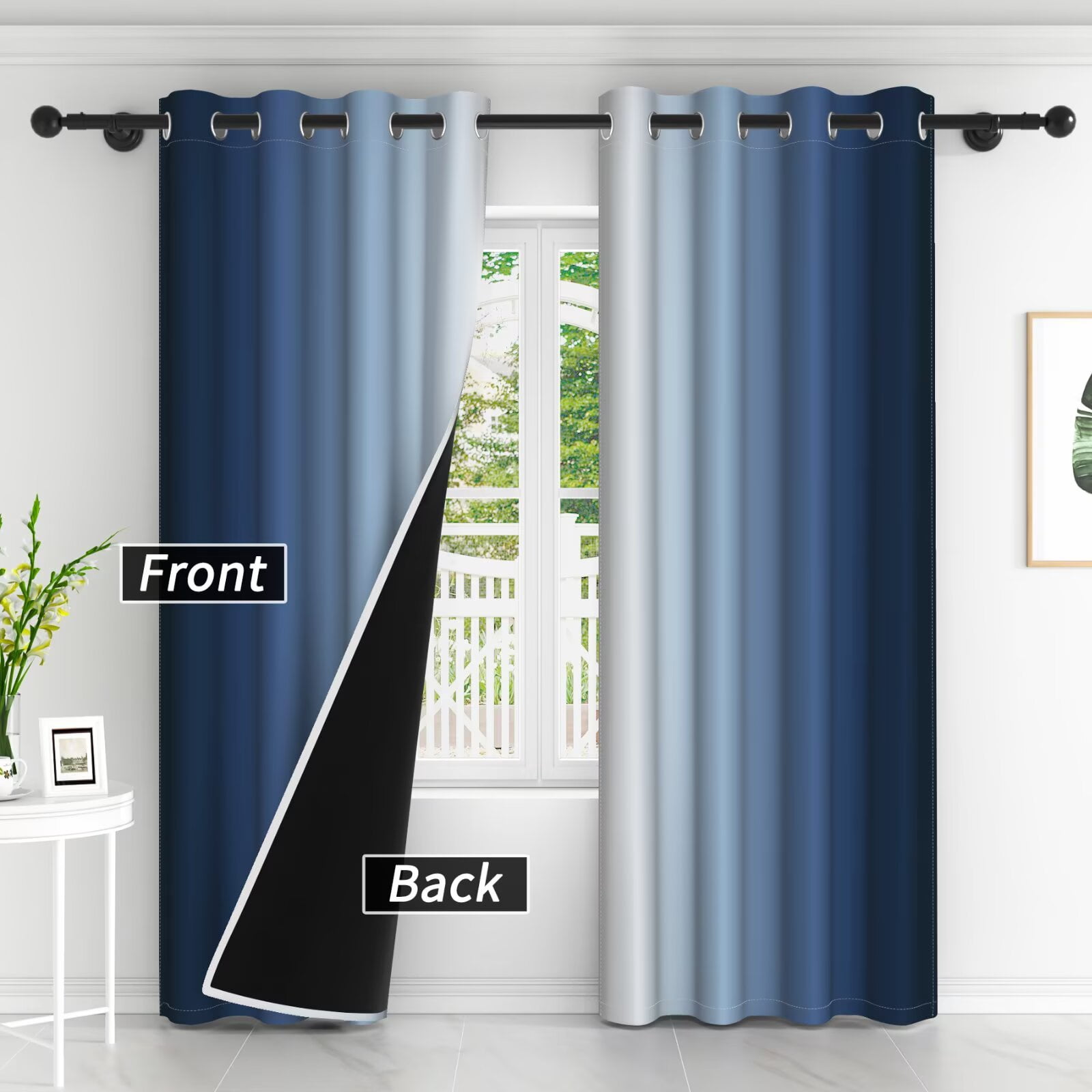 LFEEY Navy Blue and Greyish White Ombre Curtains, Room Light Blocking Curtains , 42x108inch, 2 Panel