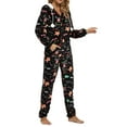 thumbnail image 3 of hirigin Women's Flannel Sleepwear Jumpsuit, Animal Crutch/Gingerbread Man Print Long Sleeve Hood Front Zipper Closure Full Length Romper, 3 of 6