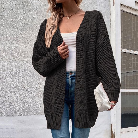 SDJMa Women'S Fashion Knitted Long Hemp Pattern Cardigan Sweater Coat