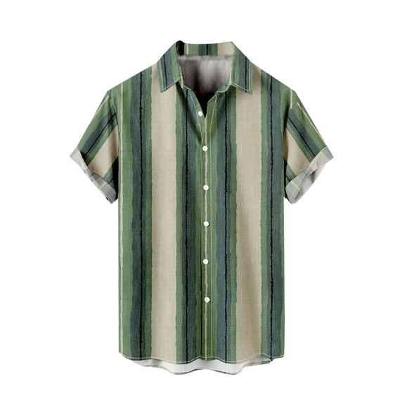 RUTAYY Men's Shirts Button Down Turndown Collar Short Sleeve Striped Print Comfortable Casual Daily Wear Classic Stylish Blouse