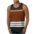 thumbnail image 2 of Abtuhar Mens Summer Basic Leisure Fitness Sleeveless Pajamas Stripe Round Neck Loose Tank,Brown,L, 2 of 5