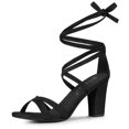 thumbnail image 1 of BLISSFUL STEP Women's Solid Color Lace up High Block Heeled Sandals, 1 of 7