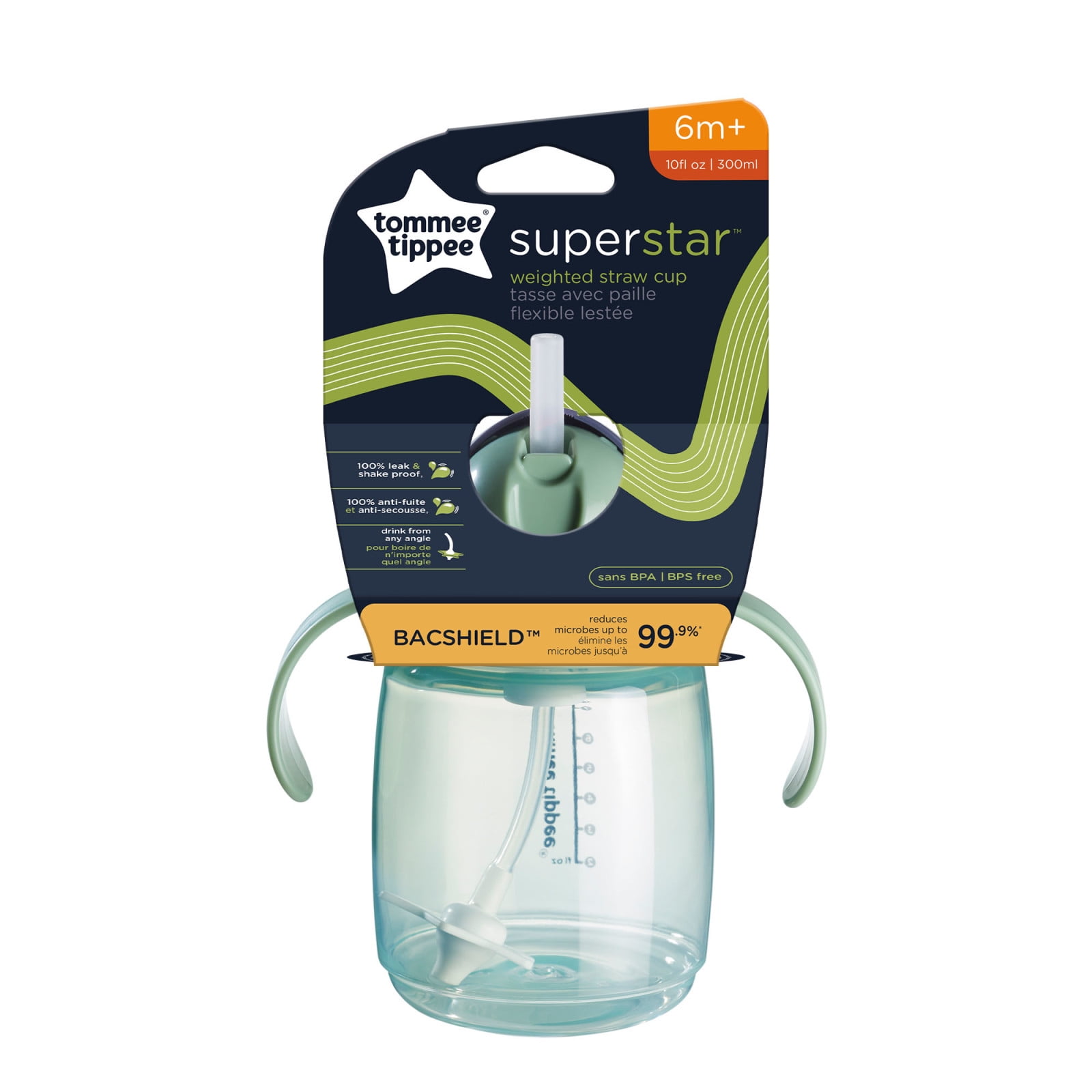 Tommee Tippee Starter Weighted Straw Baby & Toddler Cup, Spill-Proof, 6m+, 10oz, Green, 1-Pack
