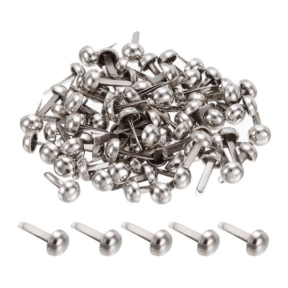 Uxcell 6x12mm Mini Brads Round Paper Fasteners for Art Crafting, Silver Tone 100pack