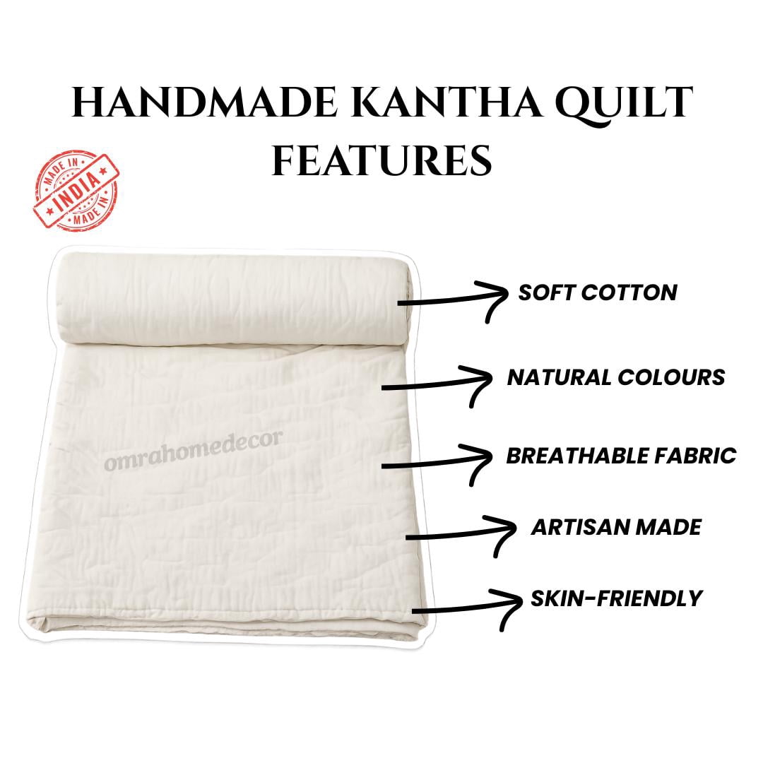 OzarkTextile Multicolor Patchwork Kantha Cotton Quilt, Breathable