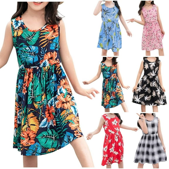 Antinious Little Girls Summer Dress,Toddler Girl Casual Dress,Summer Toddler Kids Girls Sleeveless Dress Graphic Print Children's Clog,Pink,130