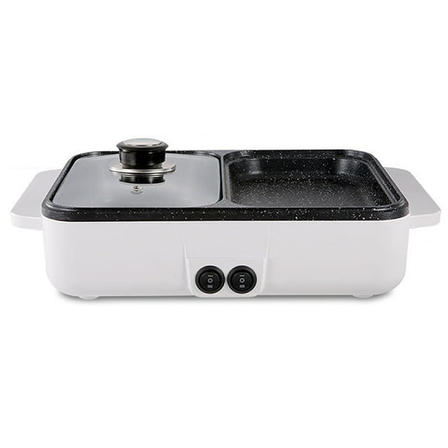 Amdohai Electric Grill Pan 2 Speed Household Multifunctional Small 2L Hot Pot Barbecue One Pot 1200W High Power Dormitory Mini Barbecue Machine