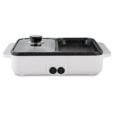 Electric Grill Pan 2 Speed Household Multifunctional Small 2L Hot Pot Barbecue One Pot 1200W High Power Dormitory Barbecue Machine