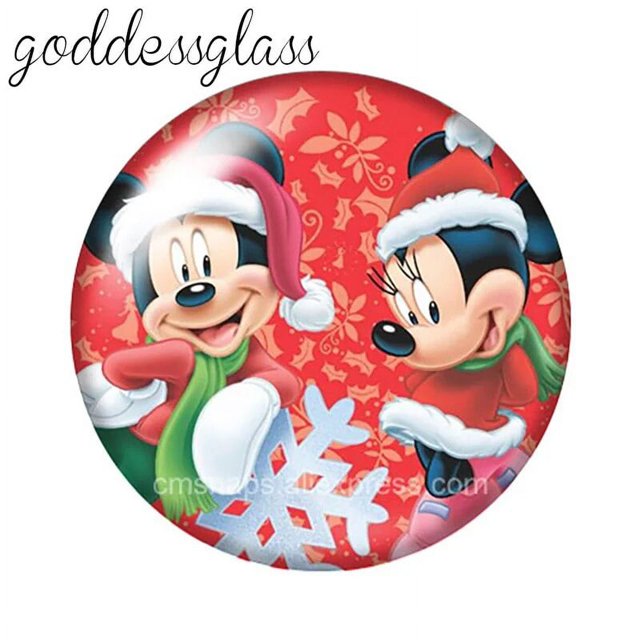 Princesas de Mickey de Disney, regalo de Navidad, 10 piezas, 12mm/18mm/20mm/25mm, foto redonda, cabujón de cristal, collar de espalda plana