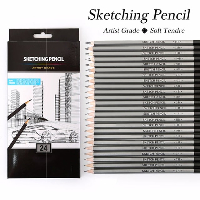 Raindrops 24Pcs Sketching Pencils Set Black Graphite Pencils for Drawing and Sketch Use Beginners Artists
