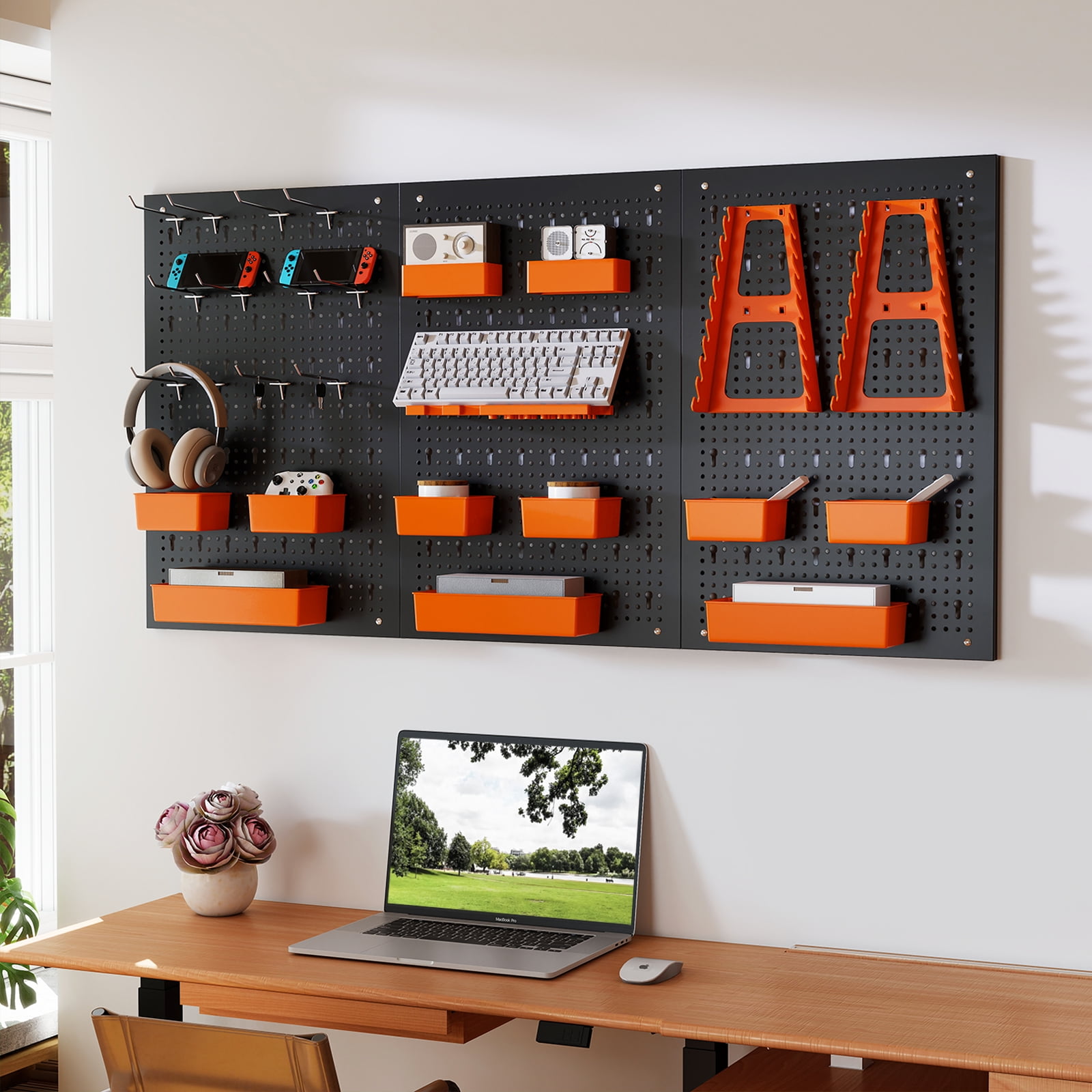 Topbuy Pegboard Wall Organizer 9-Bin Parts Rack Organizer Heavy-Duty Utility Tool Storage Board