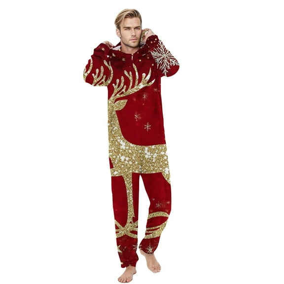 2024 Christmas Pajamas for Family Cozy Christmas Hooded Pajamas Christmas Family Sleepwear Hooded Onesie Sleepwear with Christmas Print Dad