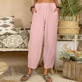 thumbnail image 2 of EDFBUYKRS Female Women Pants Casual Travel Pants Womens Tall Womens Casual Solid Color Loose Pockets Elastic Waist Pants Long Trousers L, 2 of 7