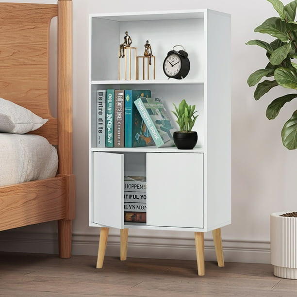 Insma Wooden 3 Shelf White Bookcase Bookshelf with Floor