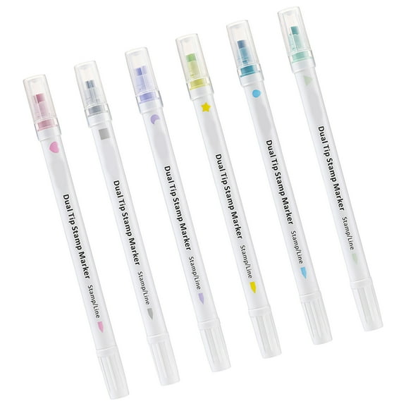 Stamp Marker Set 6 Color Double Ended Stamping Markers Watercolor Pen for Art Drawing Card Making Scrapbooking Journal