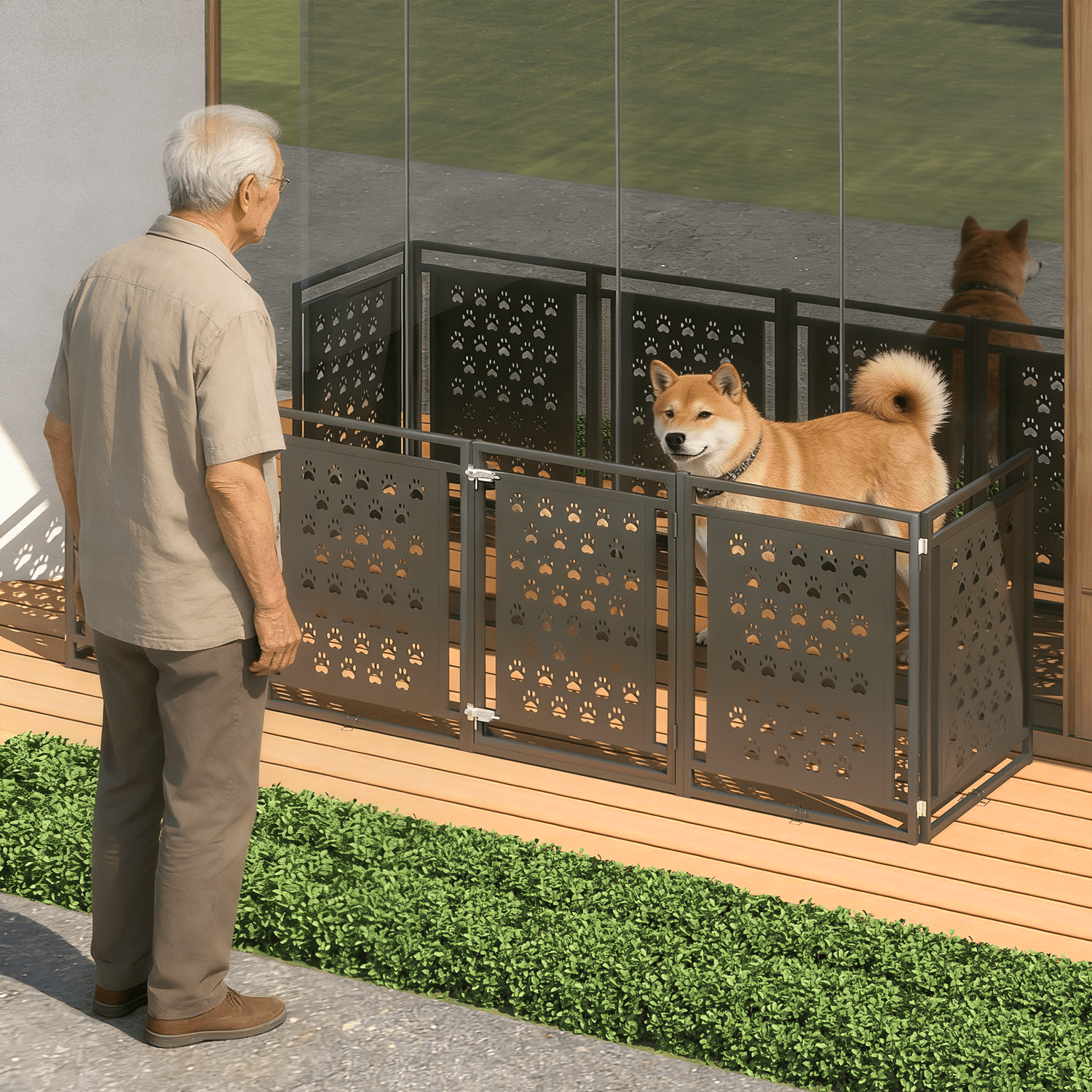 142" Wide Baby Gate, Play Yard Child Safety Fence/Guard, Adjustable Freestanding Pet Gate, Double Locking System for House Doorways, Fireplace, Kitchen, 6-Panels