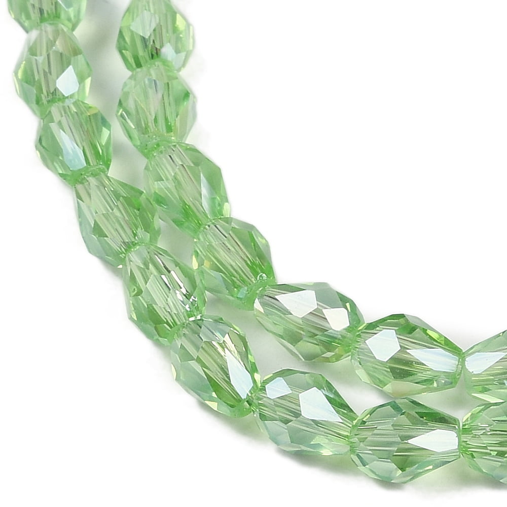 Transparent Electroplate Glass Beads Strands AB Color Plated Faceted Teardrop Light Green 15x10mm Hole: 1.6mm about 46~48pcs/strand 27.95''(71cm)