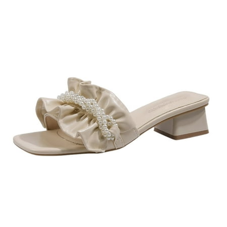 

Mackneog Sandals For Women Ladies Chunky Heel High Heel Bownot Casual Shoes Gift on Clearance