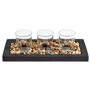 Mainstays Decorative Clear Glass Tealight Candleholders with Rocks and Ceramic Base, 4"