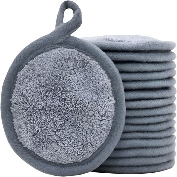 RAGUPEL Reusable Makeup Remover Pads 16 Pack Microfiber Cleansing Facial Rounds Wipes Face,Eyes,Lips Reusable Makeup Remover Cloths(3.15Inch)