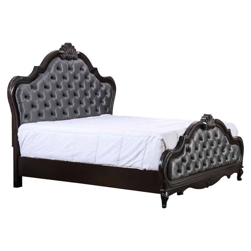 Mariah Traditional Wood Queen Bed, Mariah Eastern King Upholstered Panel Bed Frame