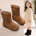 thumbnail image 2 of GobdXE Girls Mid Calf Boots Solid Faux Suede Ruched Shaft Flat Fall Winter Casual Shoes Brown,10-10.5 Years, 2 of 9