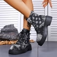 thumbnail image 4 of BRGZLK Cowboy Boots for Women Round Toe Chunky Heel Plaid Lace Up Punk Motorcycle Western Style Side Zip Comfort Ankle Booties Daily Winter 2026 Black 39, 4 of 9