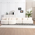 thumbnail image 3 of 144" Modular Upholstered Sofa, Free-Combined Sectional Couch with Two Curved Chaise Lounges, Five Back Pillows, Beige Boucle Fabric, Foam Seating, Modern L-Shaped Sofa for Living Room, 5 Seats, 3 of 10
