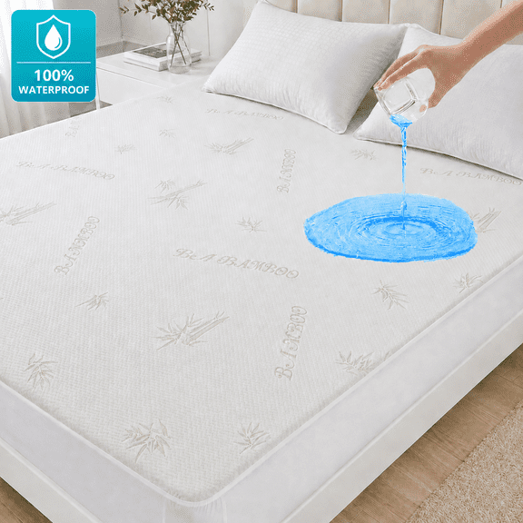Sasttie Queen Size Bamboo Viscose Fitted Mattress Pad Cover, 100% Waterproof Mattress Protector, Deep Pocket Fitted 8" - 21", Breathable & Noiseless, Soft and Comfortable