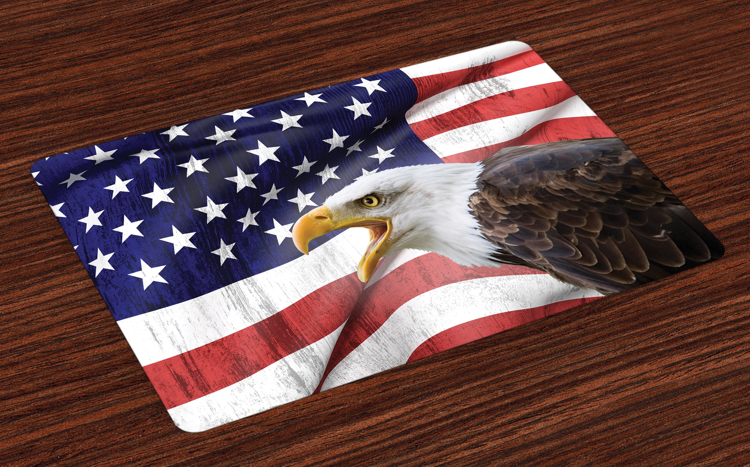 American Flag Placemats Set of 4 Eagle on Foreground Banner Pride