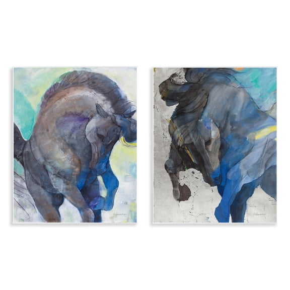 Stupell Industries Bucking Horse Joyful Play Animals Painting Unframed Art Print Wall Art, 11 x 14, Set of 2