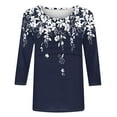 thumbnail image 7 of JTZGDY Womens Tops Dressy Casual Floral Printed Summer 3/4 Length Sleeve Crewneck Front Ruched Pleated T-Shirts Loose Lightweight Comfy Graphic Tunic Blouse Navy#02 XL, 7 of 7