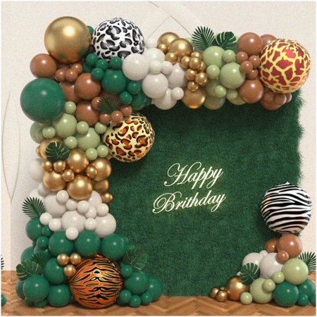 Safari Wild One Jungle Balloon Garland Kit - 163 Pack with Animal Printed Balloons and Leaves for Birthday and Baby Shower Decorations