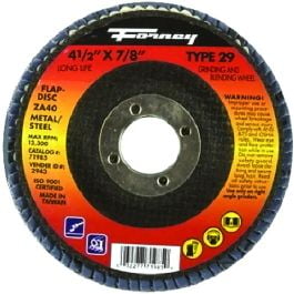 

Forney Forney 71986 Flap Disc 4-1/2 Inch By 7/8 in Arbor 60 Grit Medium Zirconia Aluminum Abrasive