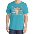 thumbnail image 2 of Wild Bobby,Trippy Long Horn Cow Skull, Streetwear, Garment-Dyed Washed Look Short Sleeve T-Shirt, Blue Lagoon, Small, 2 of 3