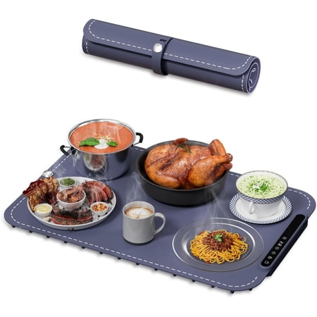 Food Warming Mat, Electric Warming Tray, Fast Full Surface Heating Mat with 6 Level Adjustable Temperature and 6 Hours Timer, Silicone Food Warmers for Gatherings,Parties,Everyday Use