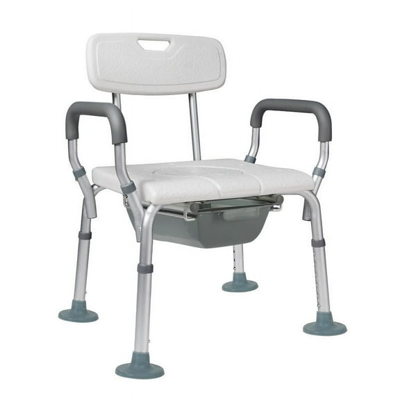Bedside Commode Chair - 5 in 1 Lightweight Adjustable Height Shower Chair with Raised Toilet Frame, Arms and Back - Suitable for Elderly, Handicap, Disabled and Injured Adults