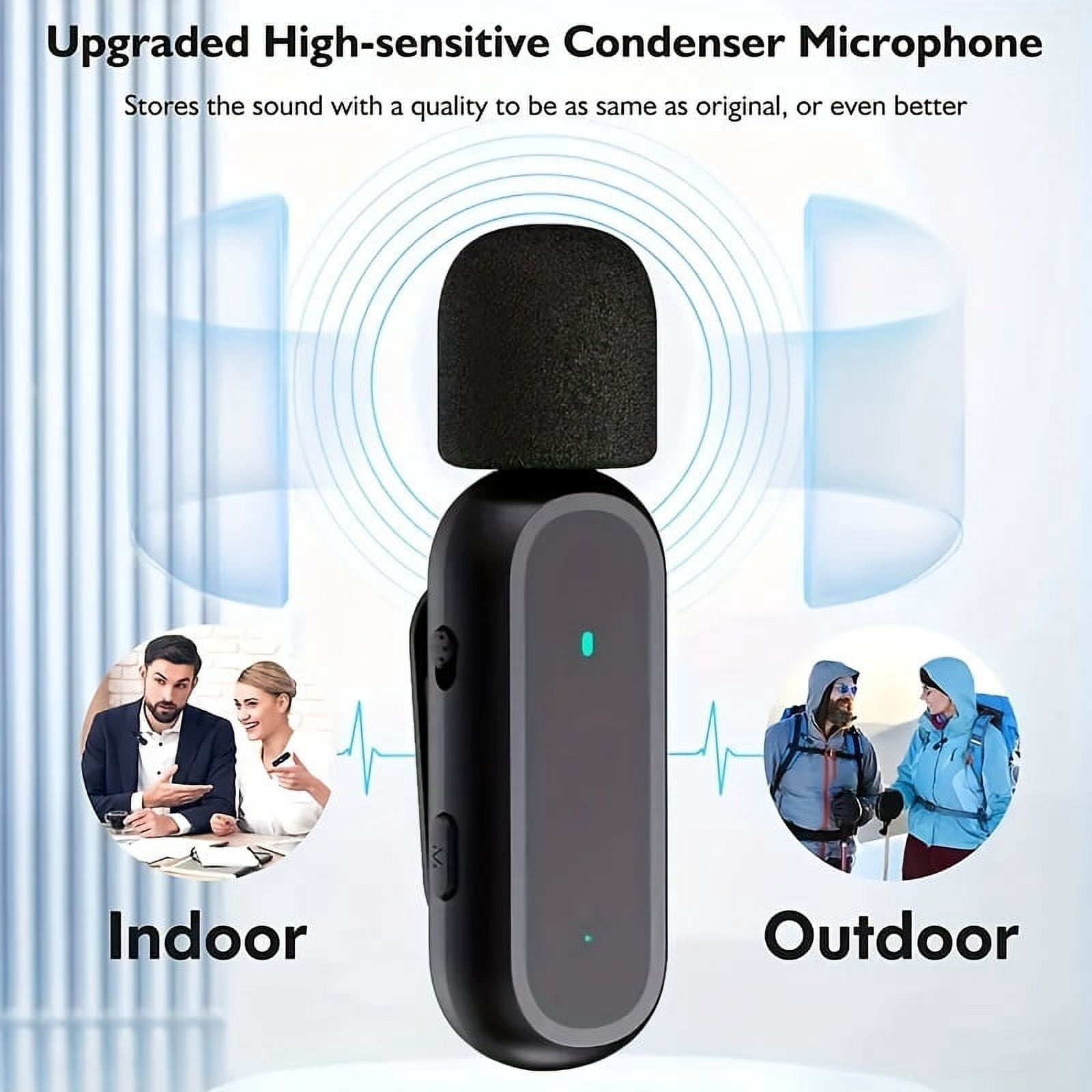 2 professional wireless collar microphone, noise reduction plug and play, suitable for Android, iPhone, iPad, including adapters, suitable for live broadcast, recording, Vlog, wireless microphone.
