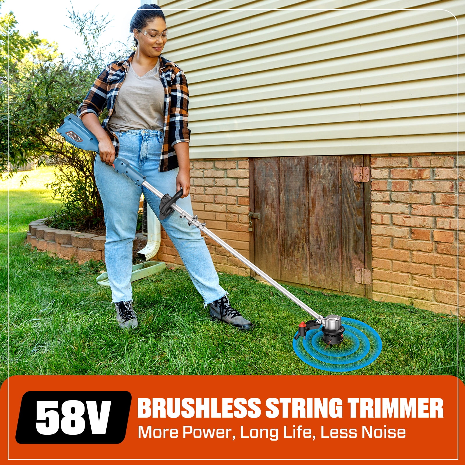 SENIX 58V Brushless Weed Eater, 11”-13” Variable Length String Trimmer, 360° Adjustable Handle, Battery & Charger Included, GTSX5-M
