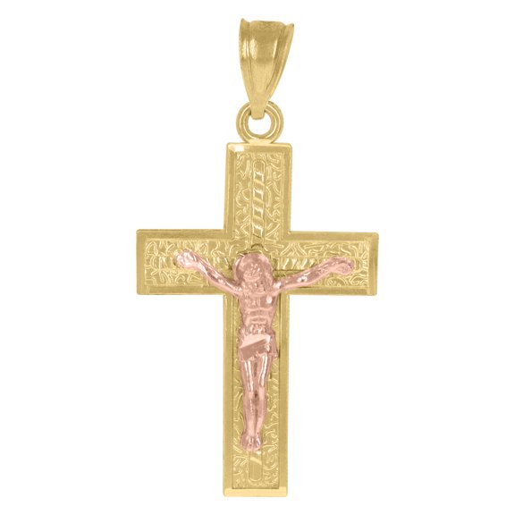 10kt Real Yellow Gold Mens Textured Crucifix Cross Religious Charm Pendant