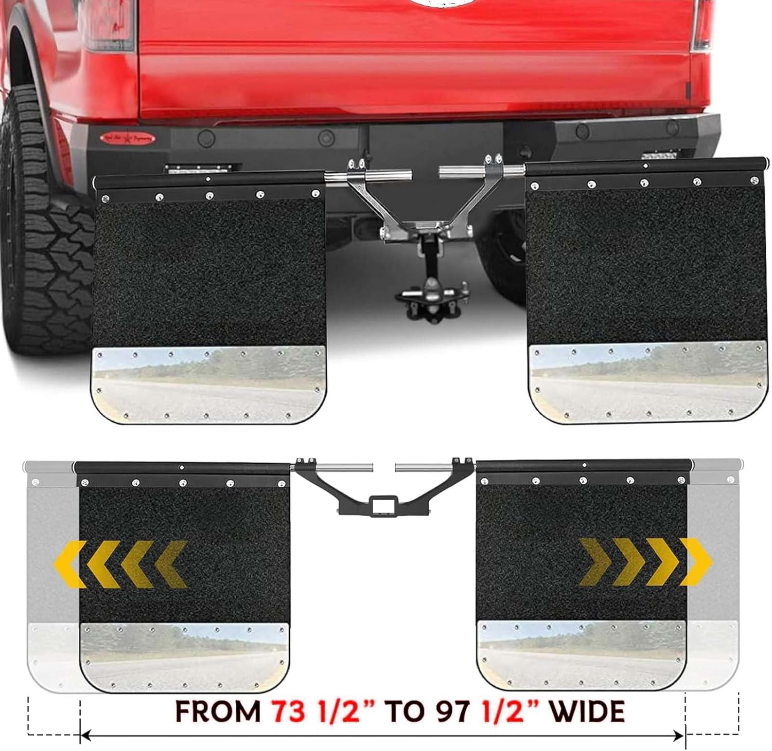 2" 2.5" 3" Hitch Mounted Mud Flaps, W/Stainless Steel Mud Flap Weights/Backing Plate Universal Heavy-Duty Mud Flaps System Height and Width Adjustable for Most Types of Vehicles