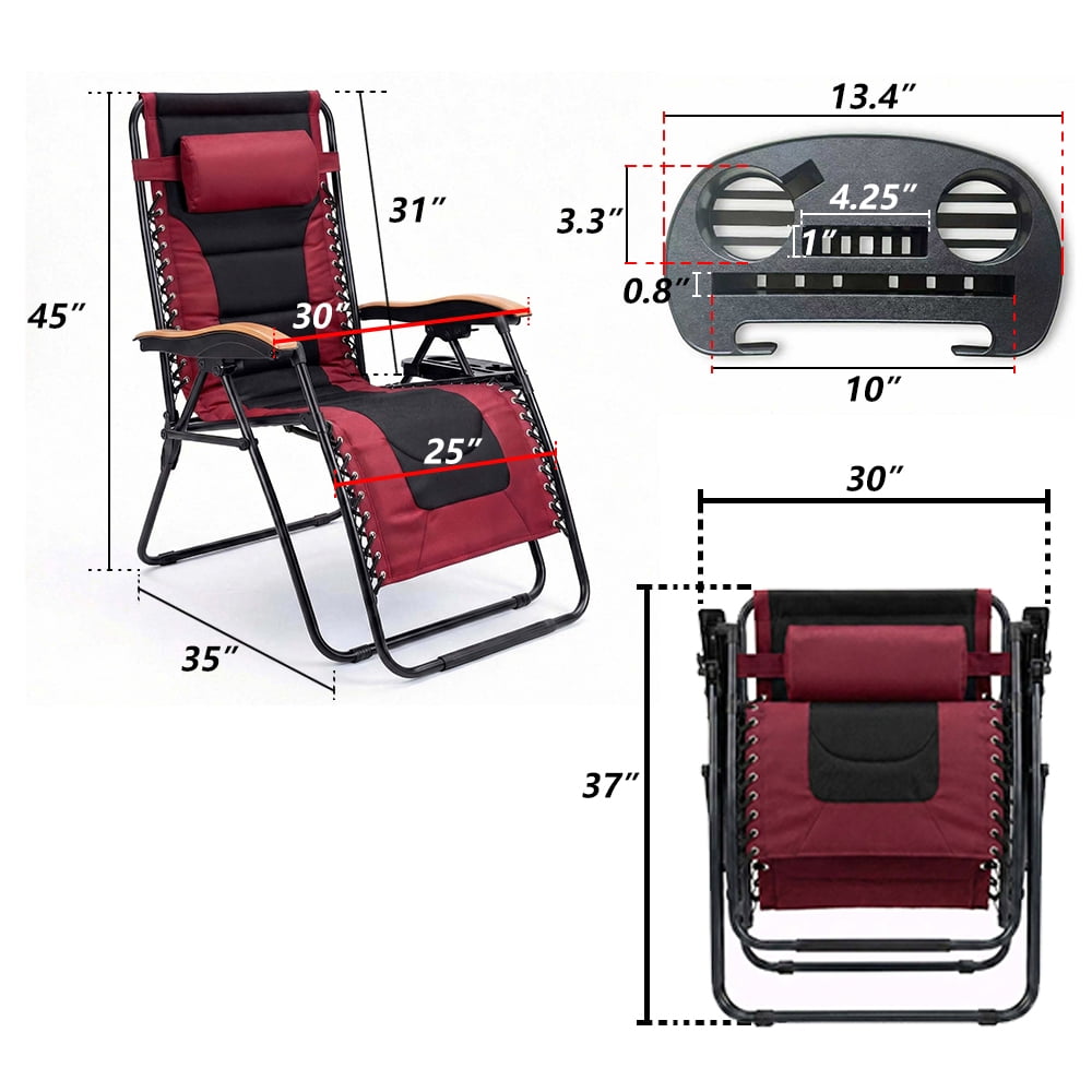 Leumius Zero Gravity Lounge Chair, Oversized Folding Recliner with Adjustable Backrest,Headrest Pillow & Cup Holder for Patio & Lawn,Red