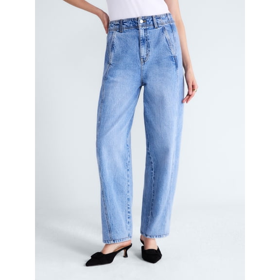 Free Assembly Women's and Women's Plus Side Panel Barrel Jeans, 30" Inseam, Sizes 0-28W